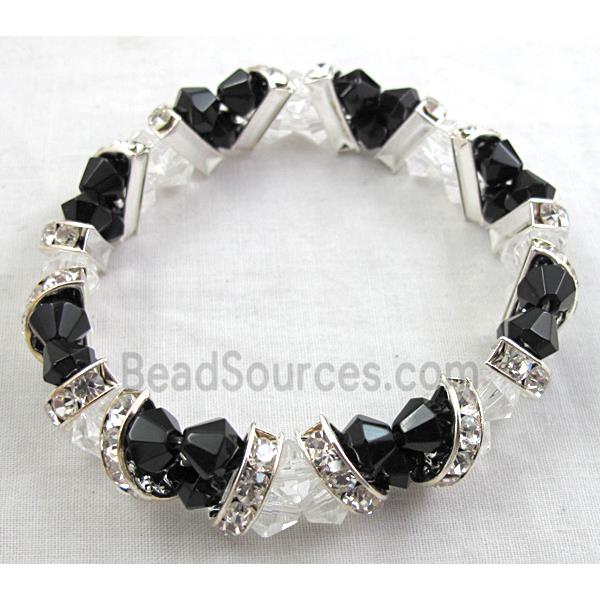 Chinese Crystal Glass Bracelet, rhinestone, stretchy, black, clear