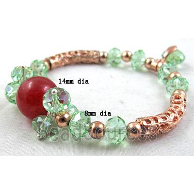 Chinese Crystal Glass Bracelet, jade, stretchy, green