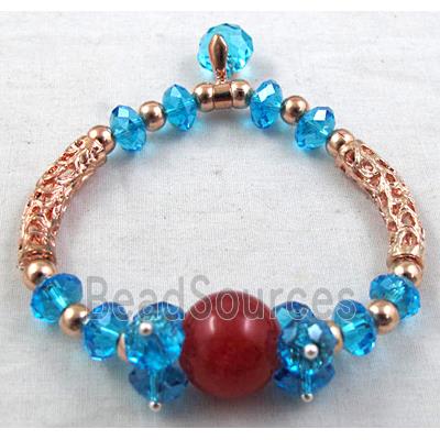 Chinese Crystal Glass Bracelet, jade, stretchy, blue