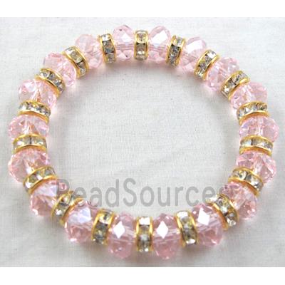 Chinese Crystal Glass Bracelet, rhinestone, stretchy, pink