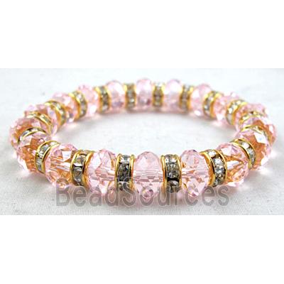 Chinese Crystal Glass Bracelet, rhinestone, stretchy, pink