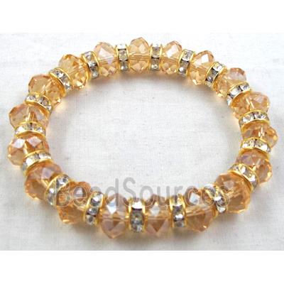 Chinese Crystal Glass Bracelet, rhinestone, stretchy, champagne