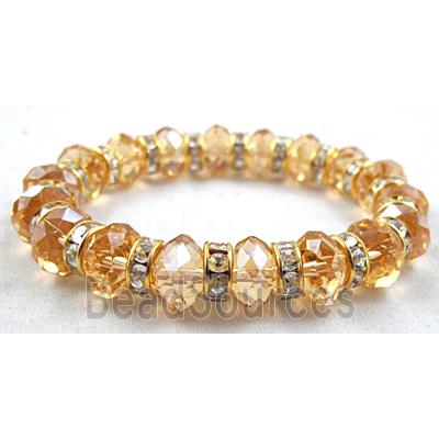 Chinese Crystal Glass Bracelet, rhinestone, stretchy, champagne