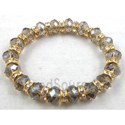 Chinese Crystal Glass Bracelet, rhinestone, stretchy, smoky