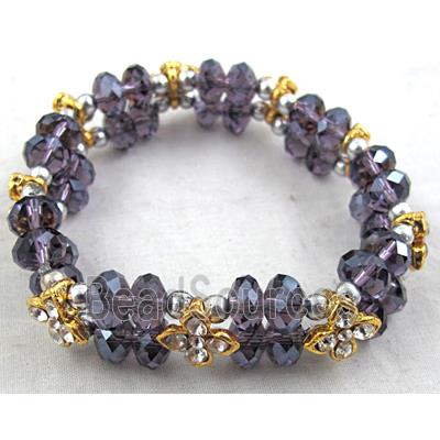 Chinese Crystal Glass Bracelet, rhinestone, stretchy, purple