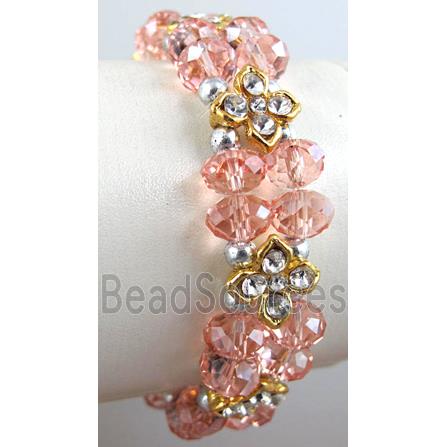 Chinese Crystal Glass Bracelet, rhinestone, stretchy, rose-pink