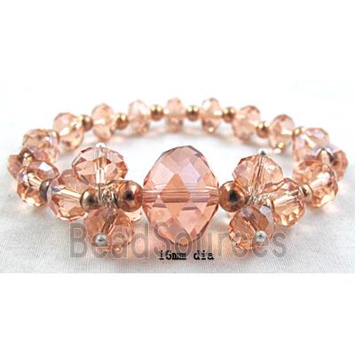 Chinese Crystal Glass Bracelet, stretchy, rose-pink