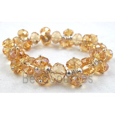 Chinese Crystal Glass Bracelet, stretchy, golden