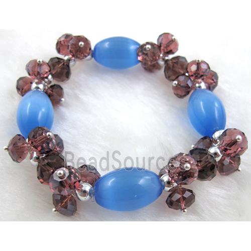 stretchy Bracelet with Chinese crystal beads, cat eye beads