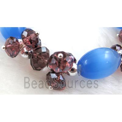 stretchy Bracelet with Chinese crystal beads, cat eye beads