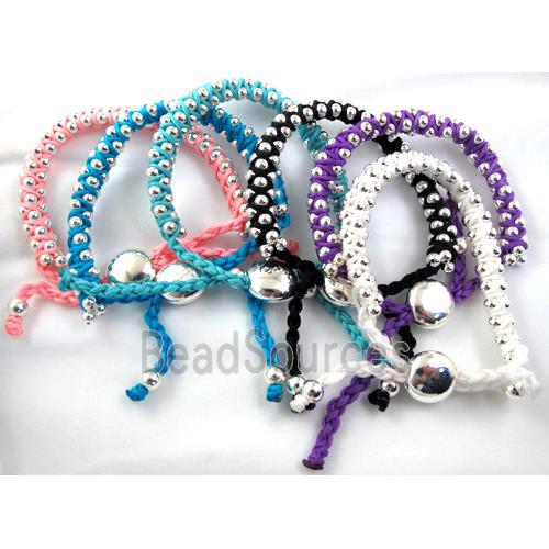 Fashion Bracelets, resizable, nylon and copper bead, mixed