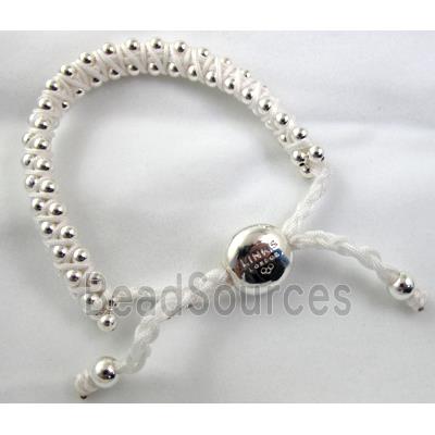 Fashion Bracelets, resizable, nylon and copper bead, white