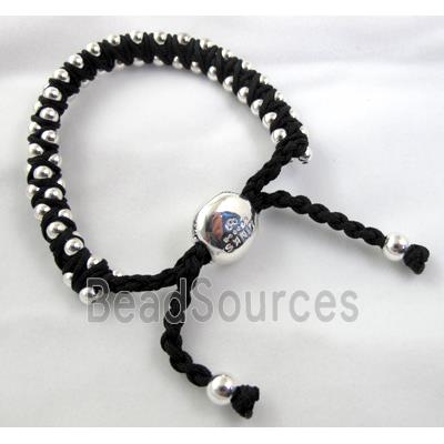 Fashion Bracelets, resizable, nylon and copper bead, black