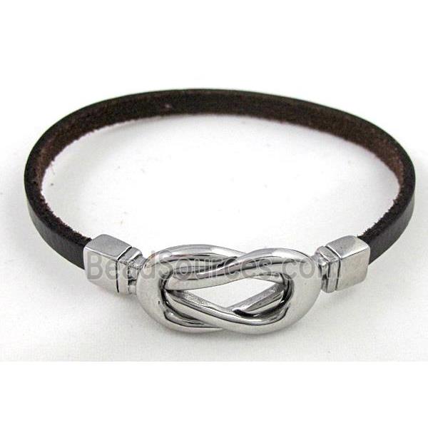 bracelet with leather cord, Stainless steel Magnetic Clasp, black