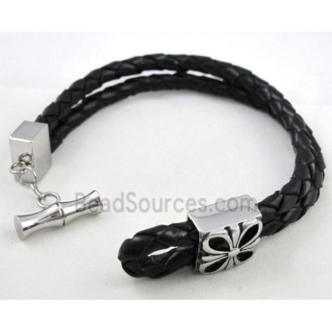 leather bracelet with stainless steel, handmade, mixed