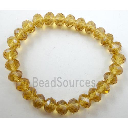 Chinese Crystal Glass Bracelet, stretchy, gold champagne