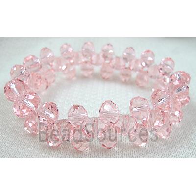 Chinese Crystal Glass Bracelet, stretchy, pink