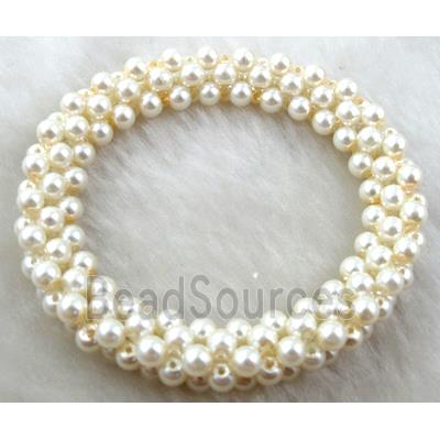 pearlized glass bracelet, stretchy, white