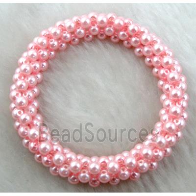 pearlized glass bracelet, stretchy, pink