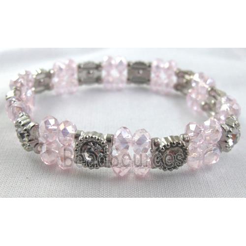 Stretchy Chinese Crystal glass Bracelet, pink