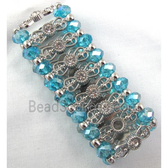 Chinese Crystal Glass Bracelet, stretchy, aqua