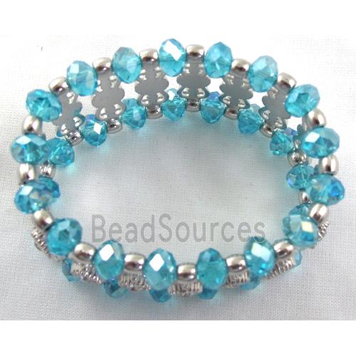 Chinese Crystal Glass Bracelet, stretchy, aqua