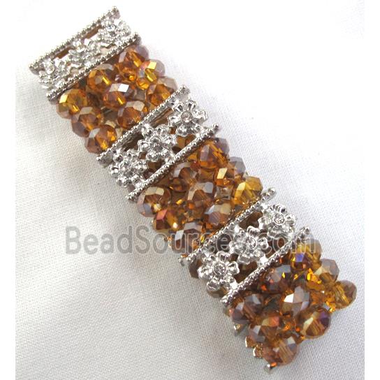 Stretchy Chinese Crystal glass Bracelet, gold champagne