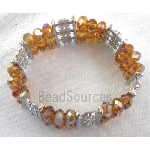 Stretchy Chinese Crystal glass Bracelet, gold champagne