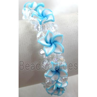 Fimo clay bracelet with crystal glass, stretchy, aqua