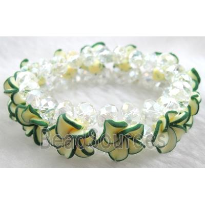 Fimo clay bracelet with crystal glass, stretchy, yellow