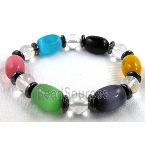 cat eye stone bracelet, stretchy, colorful