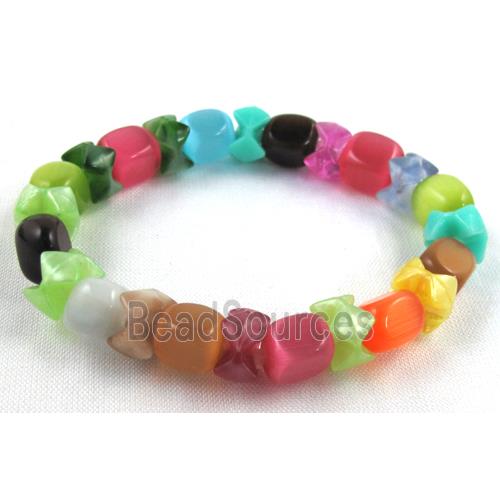 cat eye stone bracelet, stretchy, colorful