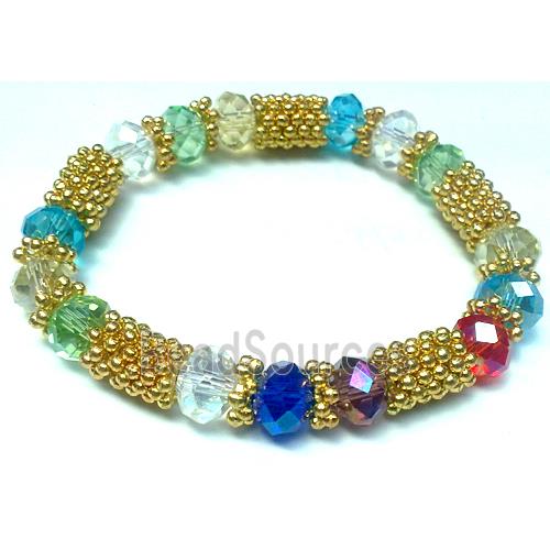 Stretchy Bracelets, chinese crystal bead and alloy snow spacer