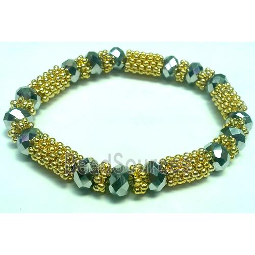 Stretchy Bracelets, chinese crystal bead and alloy snow spacer