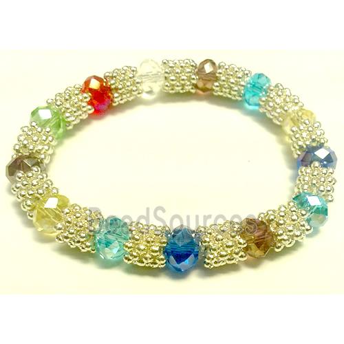 Stretchy Bracelets, chinese crystal bead and alloy snow spacer