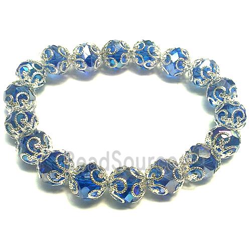 Chinese Crystal Glass Bracelet, stretchy, blue