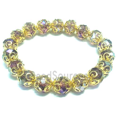 Chinese Crystal Glass Bracelet, stretchy, purple