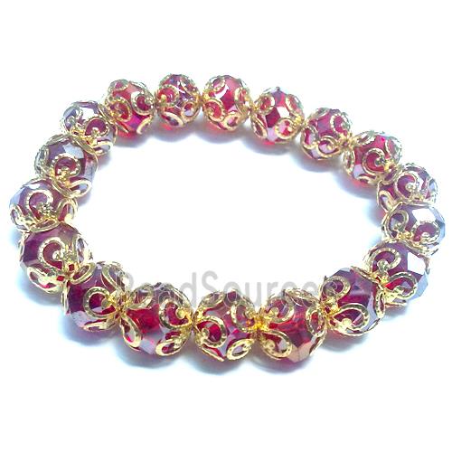 Chinese Crystal Glass Bracelet, stretchy, hot-pink