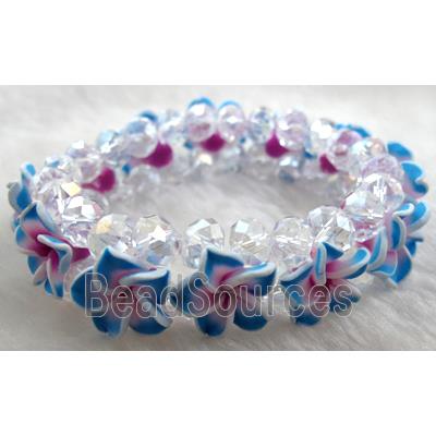 Fimo clay bracelet with crystal glass, stretchy, colorful