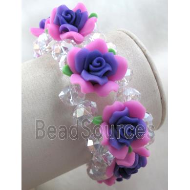 fimo clay bracelet with crystal glass, stretchy, colorful