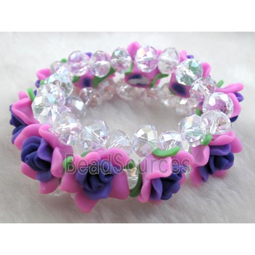 fimo clay bracelet with crystal glass, stretchy, colorful