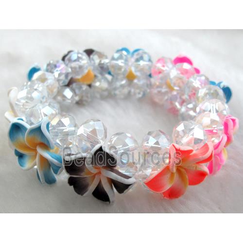 fimo clay bracelet with crystal glass, stretchy, mixed color