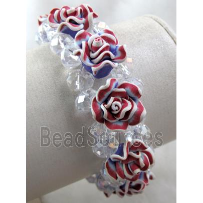 fimo clay bracelet with crystal glass, stretchy