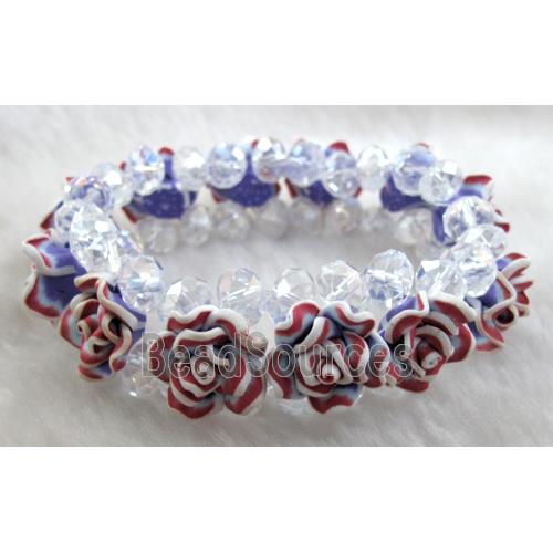 fimo clay bracelet with crystal glass, stretchy