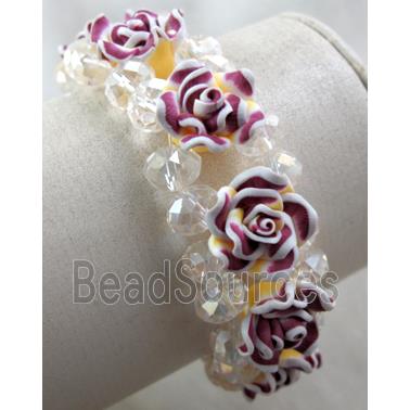 fimo clay bracelet with crystal glass, stretchy