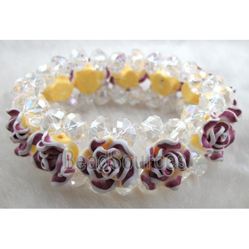 fimo clay bracelet with crystal glass, stretchy