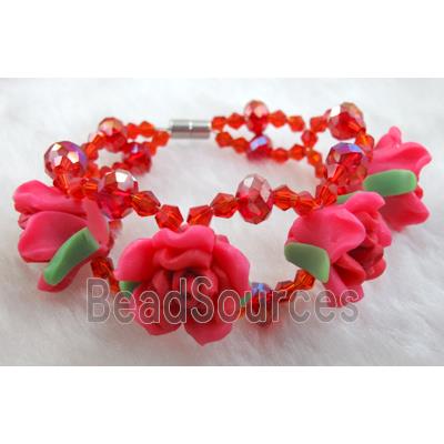 fimo clay bracelet with crystal glass, red