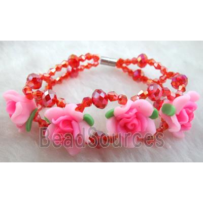 fimo clay bracelet with crystal glass, pink