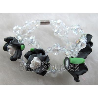 fimo clay bracelet with crystal glass, black