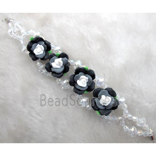 fimo clay bracelet with crystal glass, black